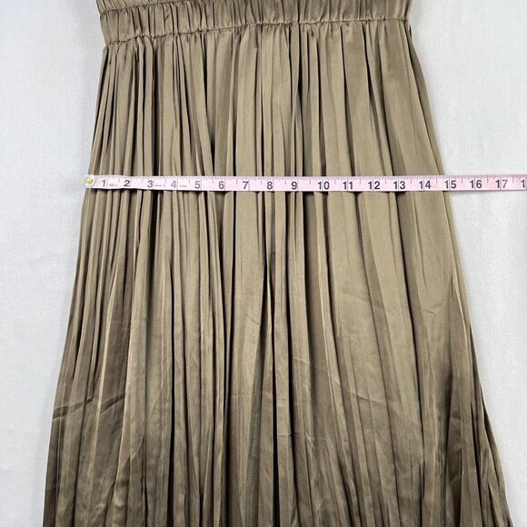 Zara Accordian Pleated Midi Skirt Womens XS Bronze Flowy Elastic Waist Shimmer - Picture 5 of 11